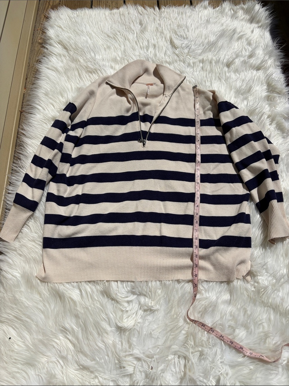 Free people Striped Half-Zip Sweater in Cream and Navy